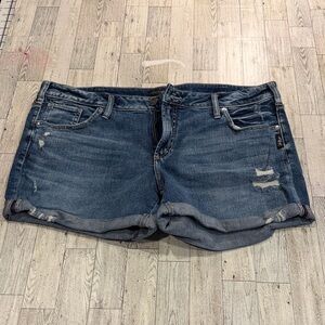 Silver Jeans Women's Distressed Rolled-Hem Denim Shorts - Blue